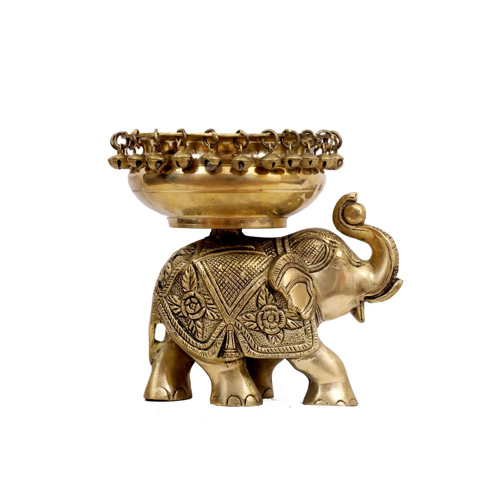 Urli-Schale aus Messing, Elefant, dekorative Urli-Schale für Blumen, handgefertigt, rund, schwimmend, Blumenkerzen, Schale für Zuhause, Büro, Wohnzimmer-Dekor