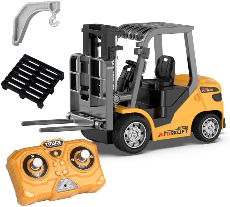 DUKUSEEK 1:64 Scale Mini RC Forklift Truck, Alloy RC Industrial Vehicle Remote Control Construction Model RWD