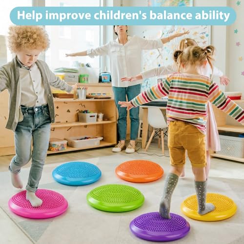 Image of Amylove 6 Pcs Wiggle Seat Inflated Wobble Cushion for Sensory Kid 13 Inch Balance Disc Kids Flexible Seating Exercise Sensory Pad Chair Cushion for Classroom Office School (Bright)