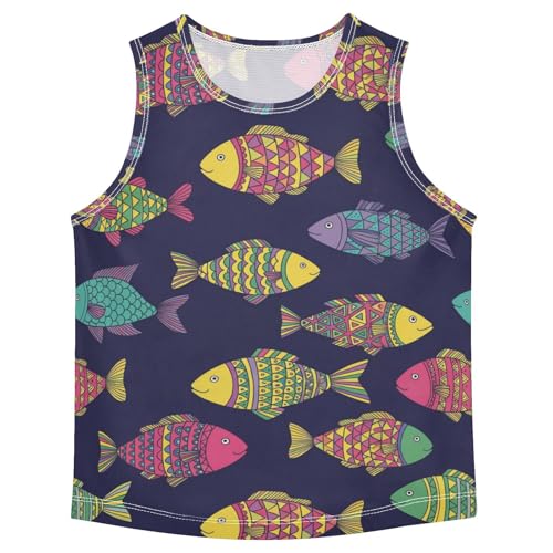 J JOYSAY Cartoon Wave Fish Boys Tank Top Sleeveless Muscle Shirts Quick Dry Sport Workout Active Kids T-Shirts 3-15T
