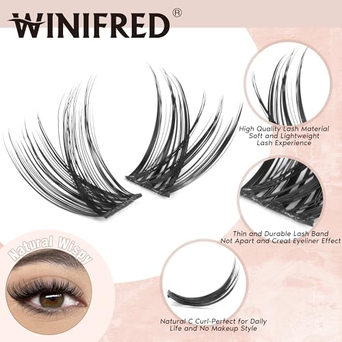 Natural Lash Clusters Kit Wispy Lash Clusters Eyelash Extensions Kit Clusters Lashes Natural Look C Curl DIY Lash Extension Kit with Lash Bond and Seal by Winifred (16mm), Black