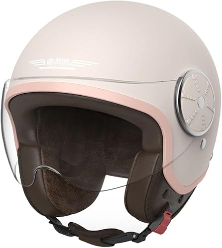 Casco de Motocicleta 34, Casco Abierto con Visera, Casco Medio Ligero Y Transpirable con Hebilla Rápida para Hombres Y Mujeres, Linda Gorra De