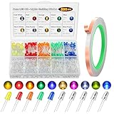 10 Colors 500 Pcs 5mm LED Lights Emitting Diodes Assored Kit Pack with 20M Copper Tape Conductive Adhesive for Variety Color Emitting Diodes Bulb LED Lamp