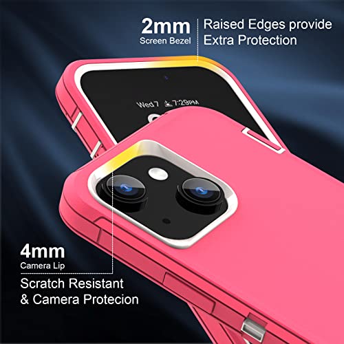 Image of Sansunto for iPhone 16e Case, Protective Cover for 13, 14, 15, 16E 6.1 inch, Heavy Duty Shockproof Drop Proof 3 in 1 Silicone Rubber Cover, Rugged Hybrid Durable Phone Cases for Women (Rose /White)