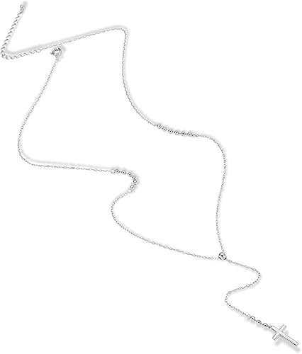 Miniatura 2 de LUKIENY Delicate Sterling Silver Cross Y-Shaped Lariat Necklace Minimalist Drop Necklace for Women Gift for her White Gold Cross Lariat  Y necklace