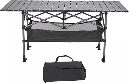 4ft Folding Camping Table, 120cm x 55cm Aluminum Picnic Table with Adjustable Height, Camping Table with Storage Net and Bag,Portable Table for Outdoor, Travel, Picnic, Camping