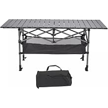 4ft Folding Camping Table, 120cm x 55cm Aluminum Picnic Table with Adjustable Height, Camping Table with Storage Net and Bag,Portable Table for Outdoor, Travel, Picnic, Camping