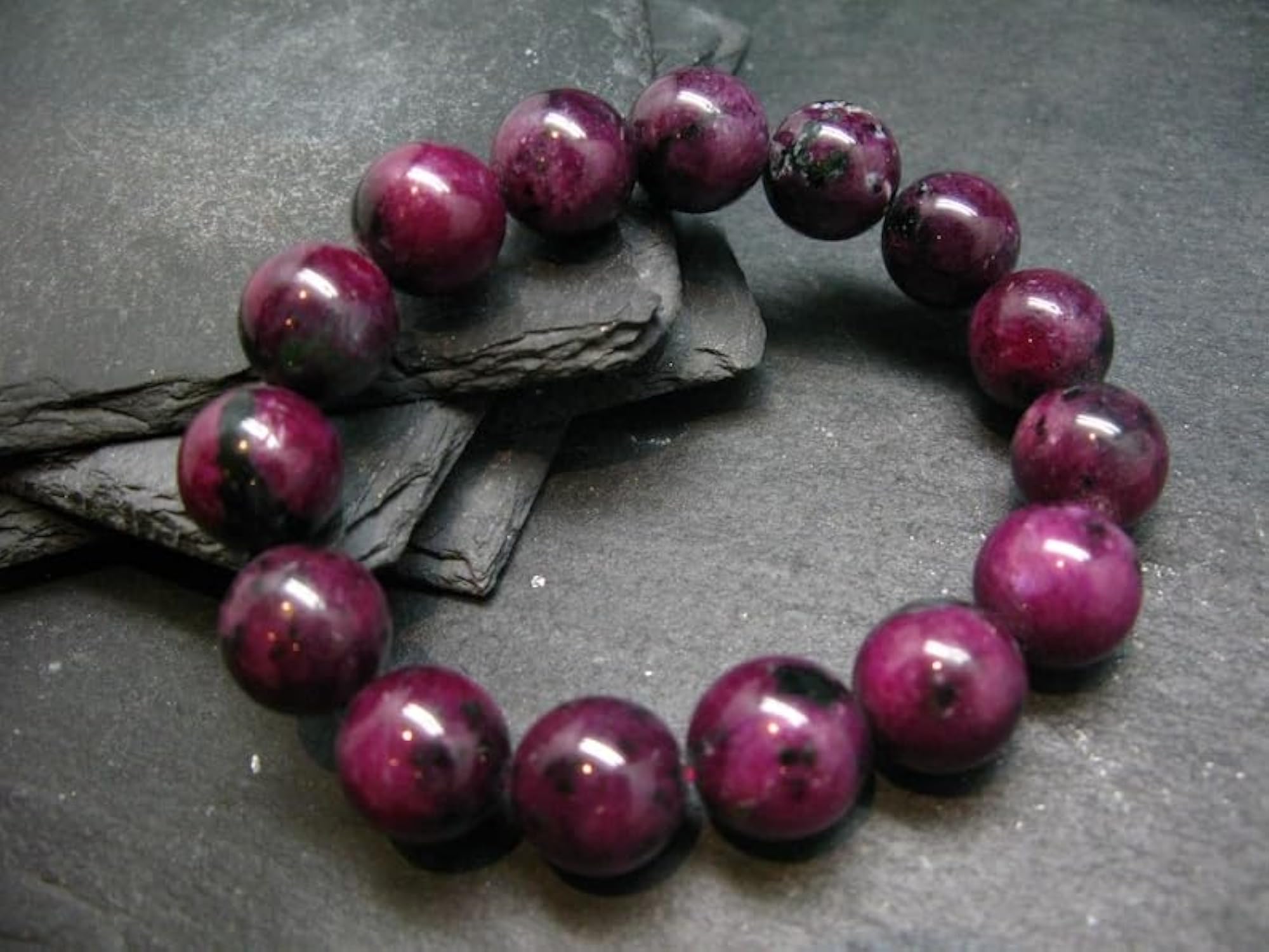 Natural Ruby 14mm Round Shape Bead Stretchable Bracelet, Unisex
