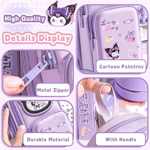 Image of Parshya Cute RABIT Pencil Pouch for Girls Large Capacity Pen Bag with 3 Layers & 6 Pockets Multi-Functional Hanging Pencil Case for Kids, Students & Office Use Pink Aesthetic Stationery Organizer