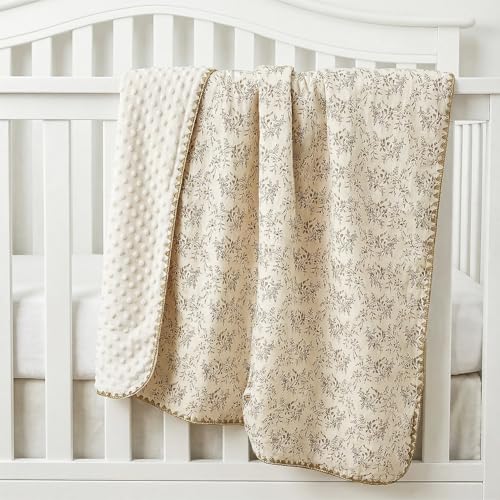 Image of Baby Blanket 40x40 Inches,Muslin Cotton and Minky Dotted Double Layer Soft Receiving Blanket for Newborn Toddler,Hibiscus