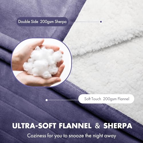 Heated Blanket Queen Size 84" x 90" - Warm Flannel Sherpa Electric Blanket with Dual Control for Home, 5 Heating Levels & 10 Hours Auto Off, Overheat Protection (Purple)