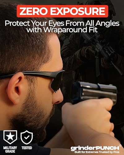 grinderPUNCH Tactical Shooting Glasses Military Grade Ballistic Impact Protection 100% UV Lenses ANSI Z87 Safety Glasses (Black)