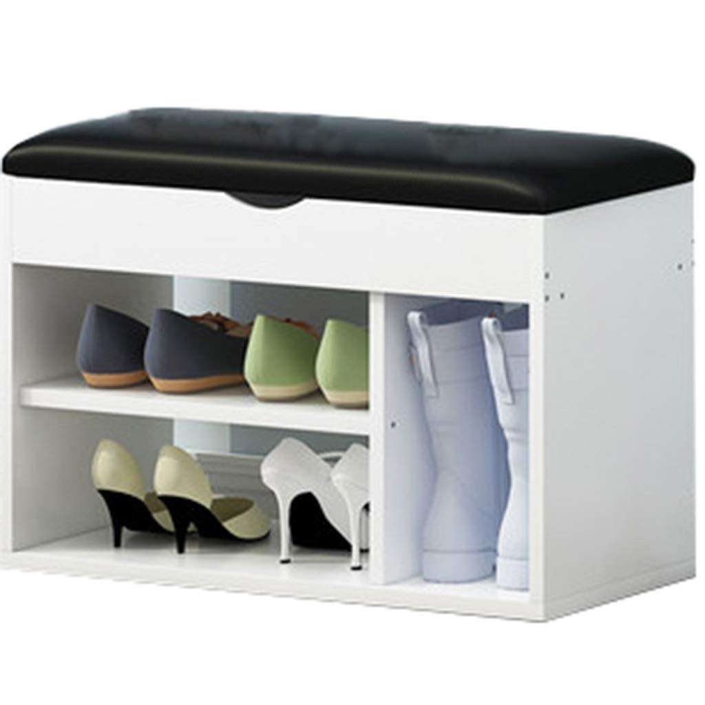 Banc à chaussures blanc avec étagères et armoire de rangement pour l'entrée