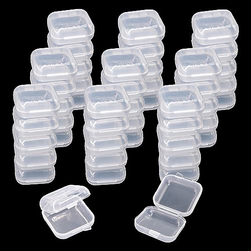 NEETUE 80 pcs Mini Clear Plastic Jewelry Box Earring Storage Box Small Storage Containers with Hinged Lids for Crafts Screws Art Embroidery Nail Accessories 1.38x 1.38x 0.78Inches (Clear)