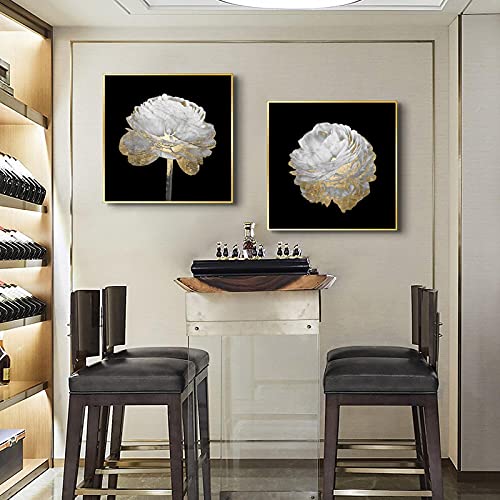 Toile moderne abstrait fleur d'or affiche imprime plante doree 40x40