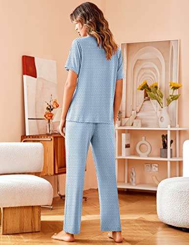 Image of Avidlove Women Pajamas Set Notch Collar Soft Sleepwear Pjs Short Sleeve Button Down Nightwear with Long Pants