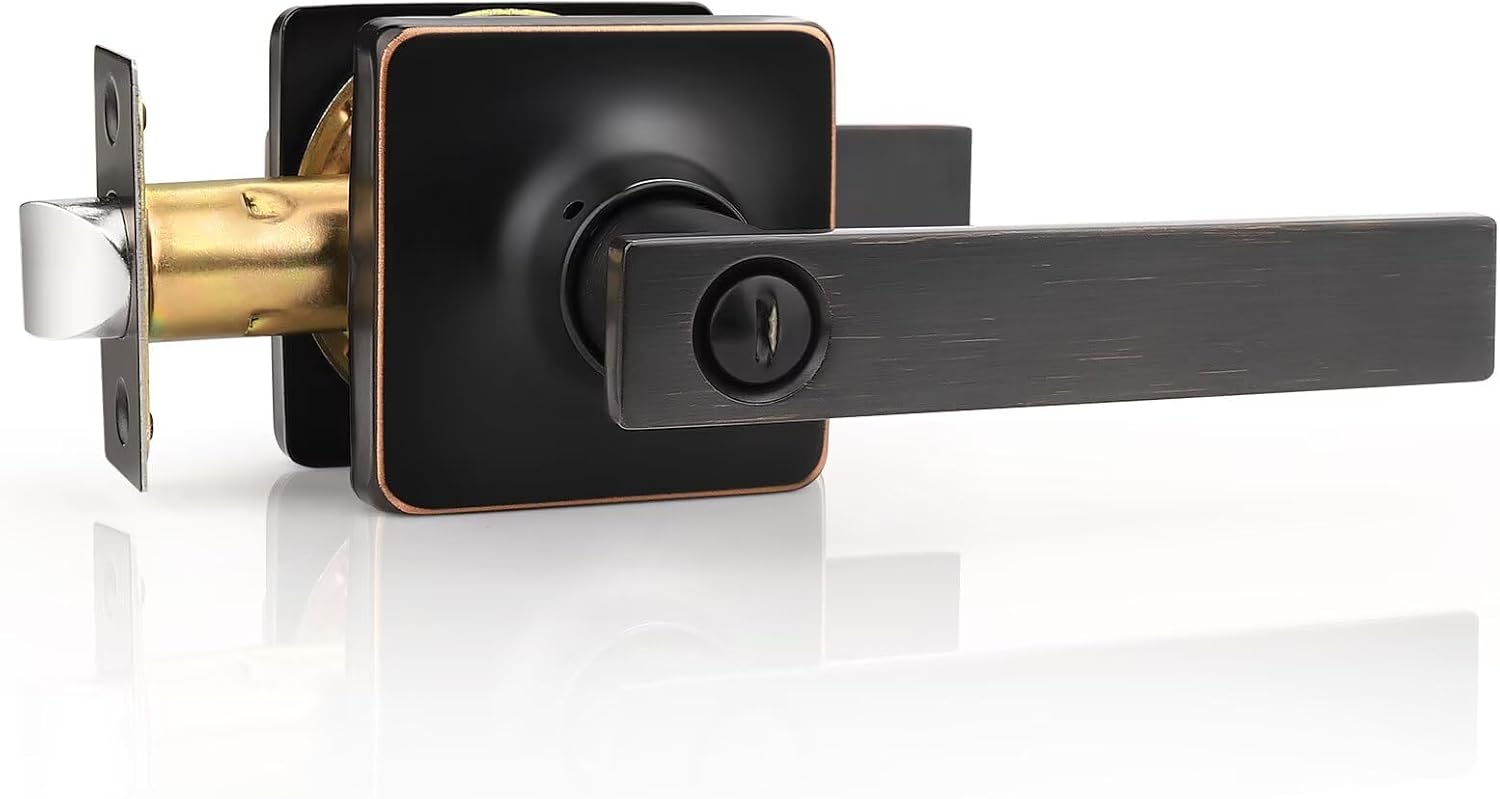 GOBEKOR 6 Pack Oil Rubbed Bronze Door Handle Single Dummy Door Handles Bronze Keyless Half Dummy Door Levers Interior Lever Door Handle for Closets Square Door Knobs