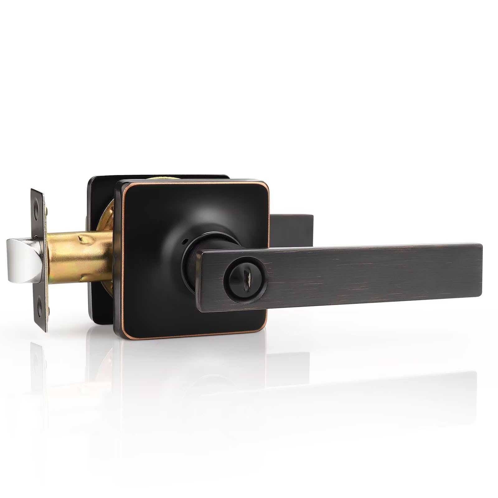 GOBEKOR 2 Pack Bronze Door Handles Interior with Lock Privacy Door Levers Oil Rubbed Bronze Lever Door Handle Interior Keyless Door Locks for Bedroom Bathroom Bronze Square Door Handles