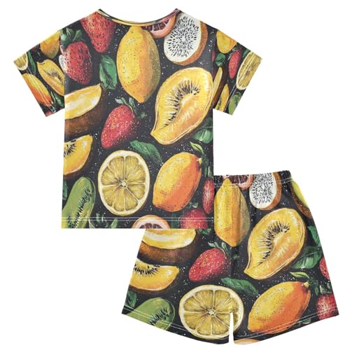 Pajama Sets Short Sleeve Fruit Pattern Print Design Soft Cotton Summer Sleepwear 2 Piece PJS Size 5-14T2
