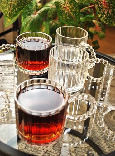 Porselen Diyarı 6'lı Boncuklu Cam Bardak Kupa Kulplu Çay Bardağı Sunum -320 ml - Görsel 2