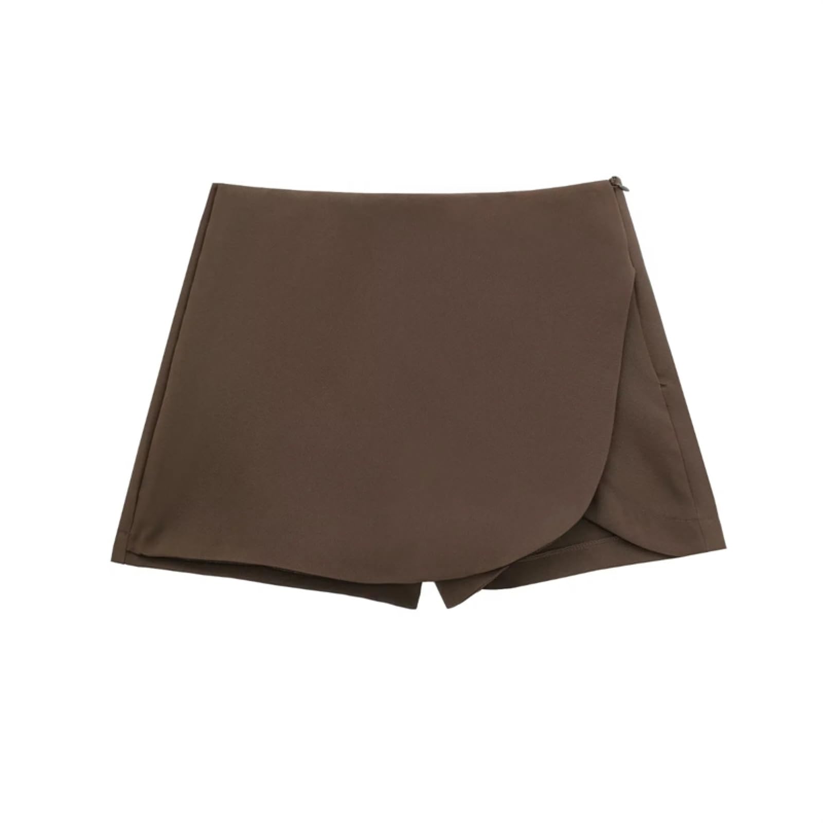 Minigonna Donna Alta Vita Asimmetrica Hem Mini Skort Casual Bodycon Gonna, Curva Skort-Dark Brown-XS