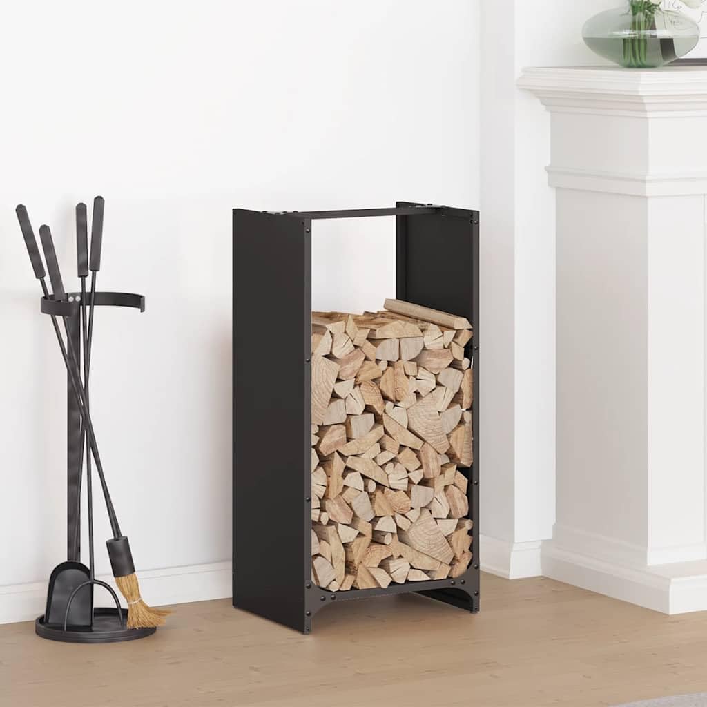 Étagère à bûches stable en acier laminé à froid - 40 x 30 x 80 cm - Noir - Porte-bûches de cheminée de grande capacité pour bois de chauffage sec, améliore la circulation de l'air et protège