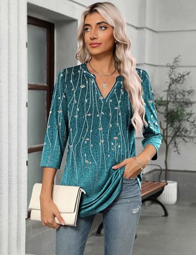 Image of Zeagoo Womens 3 /4 Length Sleeve Tops V Neck Tunic Dressy Casual Blouse