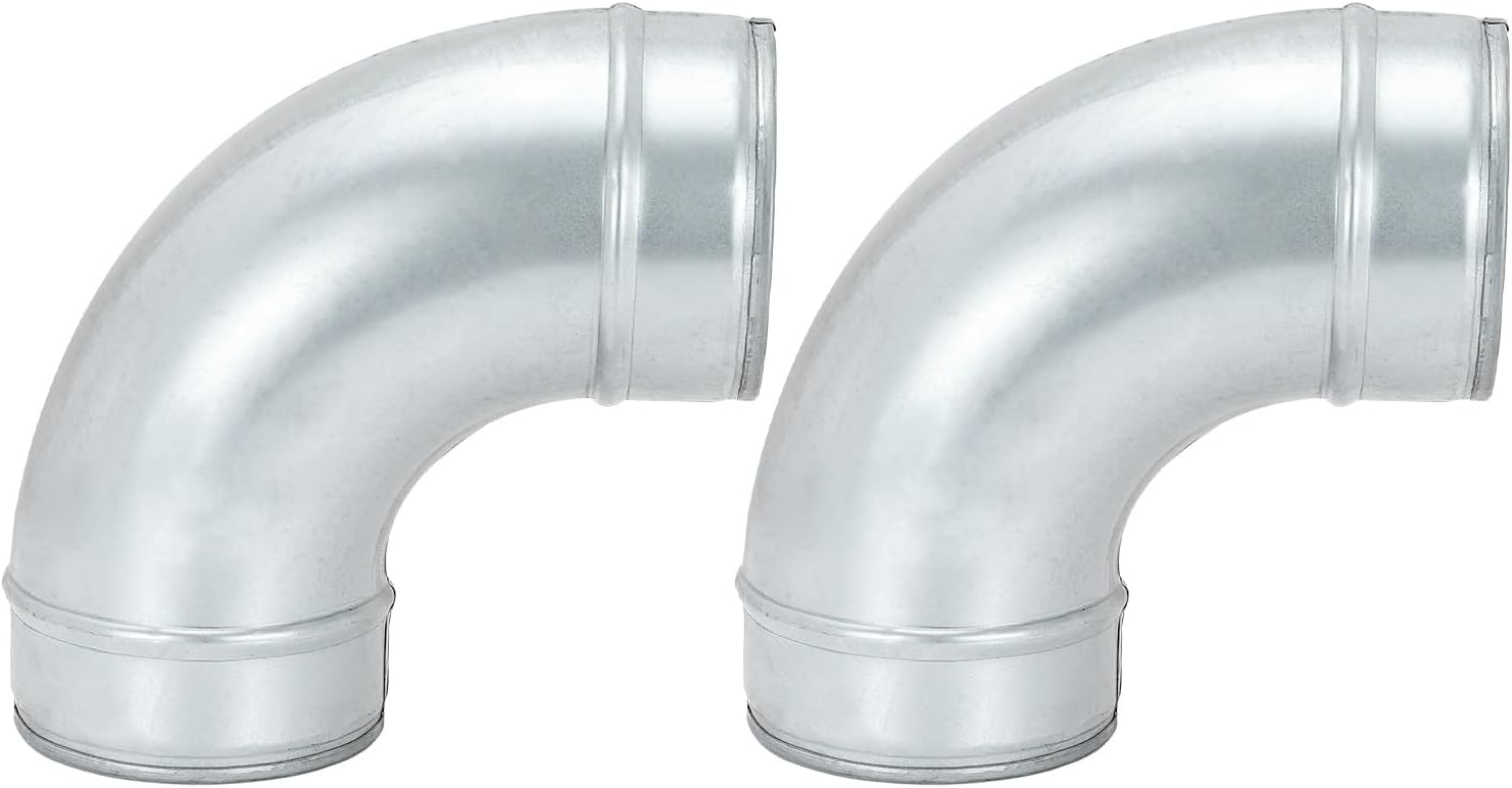PATIKIL 4 Inch 90 Degree Duct Connector, 2 Pcs Galvanized Steel Elbow Vent Tube Connector Ducting Pipe Adapter Fittings for HVAC Dryer, Exhaust, Extractor, Ventilation System