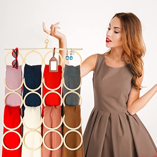 Kleafs Handmade Crocheted Scarf Hangers For Closet, Closet Organizers For Scarves, Shawl, Tie, Belts & Accessories, Handmade Scarf Organizers (Beige- 2 Pack 20 Rings) #TOP2