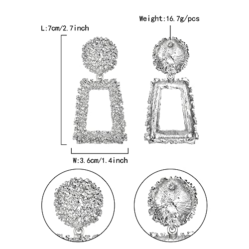 Flyonce Metal Statement Silver Rectangle Geometric Earrings, Large Square Drop Dangle Earrings For Women Girls #TOP4