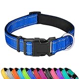 PWOD Reflective Dog Collar, Adjustable Soft Neoprene Padded Nylon Pet Collars with Buckle for Medium Dogs, Navy Blue,M
