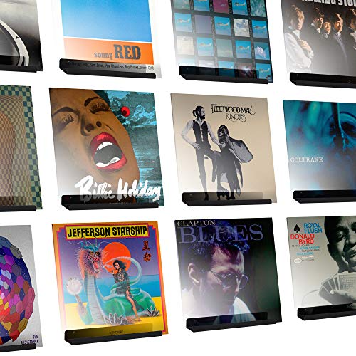 Pantalla de Pared para Discos de Vinilo LP de Alta fidelidad Hudson - Negro Satinado - Muestre su Escucha Diaria con Estilo - Paquete de Doce Cover