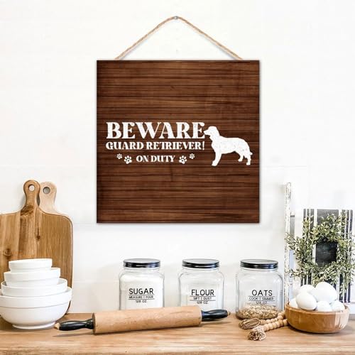 Panneau de sécurité en bois chien de garde rétro carré 30x30 cm