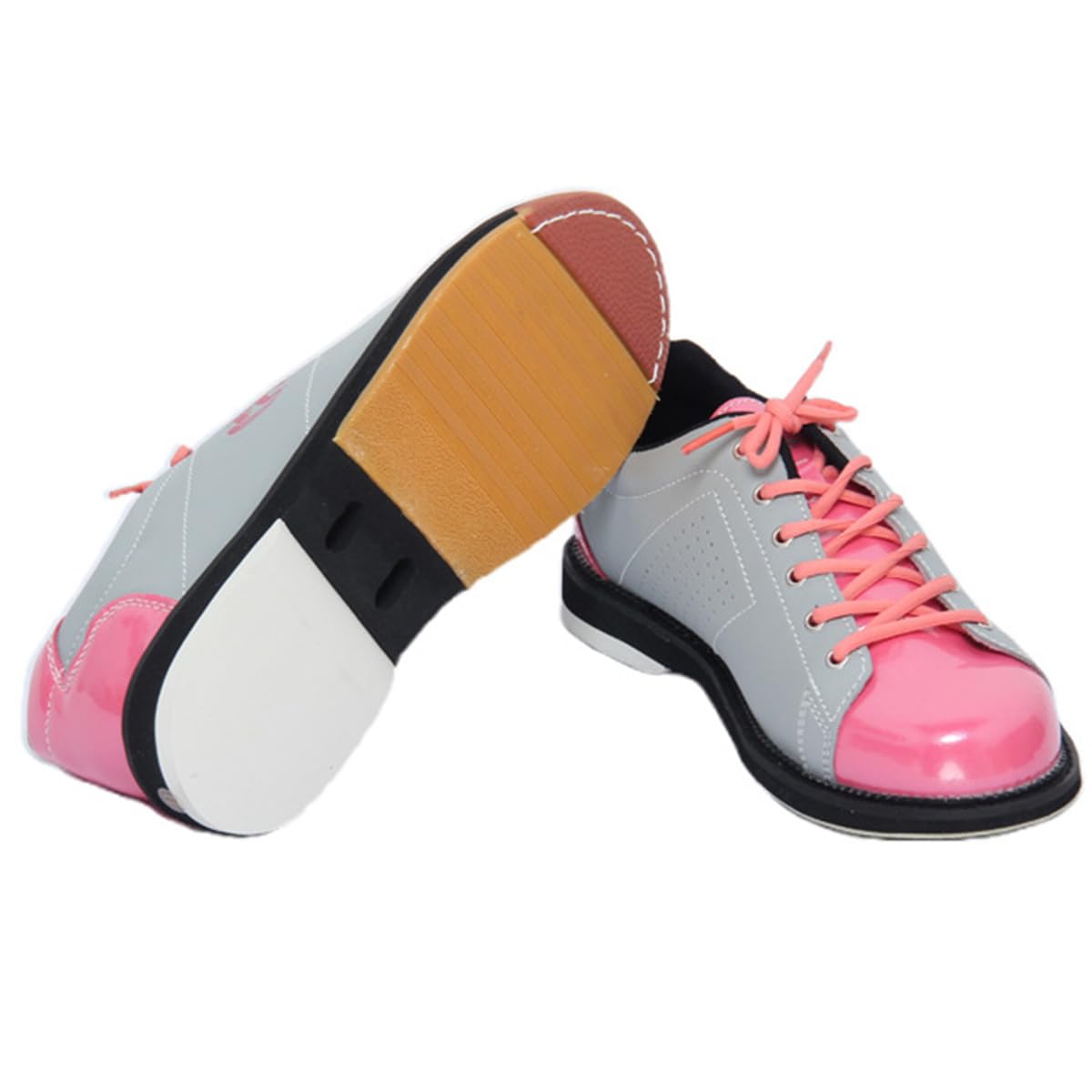 Damen Bowlingschuhe Leder Leicht Atmungsaktiver Bowlingschuhe Schnürung Bequeme Verschleißfeste Dämpfung