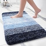Arotive Microfiber Bathroom Rugs, Shaggy Soft and Absorbent Bath Rug, Non-Slip, Thick Plush Machine Washable Dry Bath Mats for Bathroom, Tub and Shower, 24x16, Blue, Rectangular