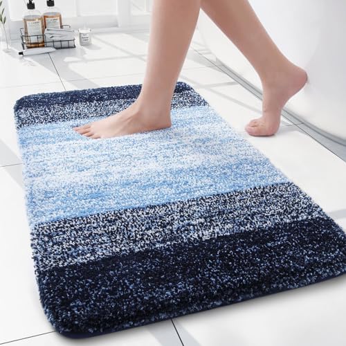 Arotive Microfiber Bathroom Rugs, Shaggy Soft and Absorbent Bath Rug, Non-Slip, Thick Plush Machine Washable Dry Bath Mats for Bathroom, Tub and Shower, 24x16, Blue, Rectangular