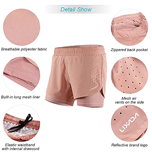 Lixada Women's Running Shorts 2-in-1 Double Layer Elastic Waistband Workout Fitness Active Yoga Jogging Athletic2