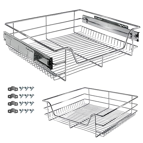 Arebos Teleskopschublade - für Schrankbreite 30 40 50 oder 60 cm/verchromt/Setwahl- Küchenschublade Korbauszug Schrankauszug, Schubladeneinsätze für Küchenschrank / 60 cm