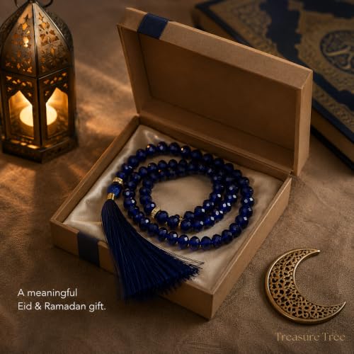 Image of Islamic Salat Prayer Tasbih - 100 Crystal White Beads - Tasbeeh for Dhikr, Zikr, and Meditation (Dark Blue)