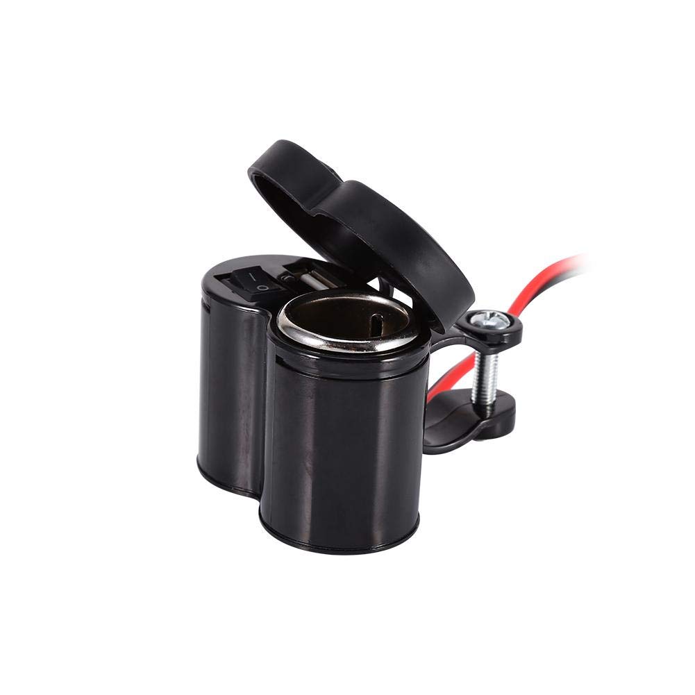 Akozon Caricabatteria USB per manubrio moto, 12 V, impermeabile, con presa USB per accendisigari