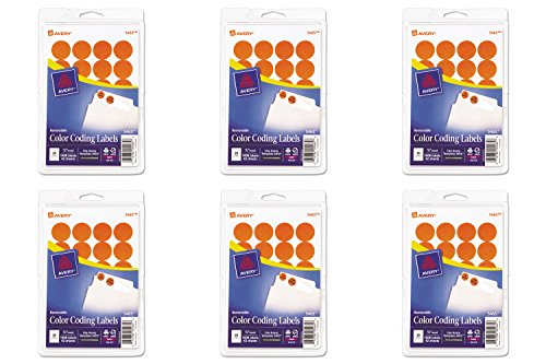 Avery Print/Write Self-Adhesive Removable Labels, 0.75 Inch Diameter, Orange, 1008 per Pack (5465), 6 Packs
