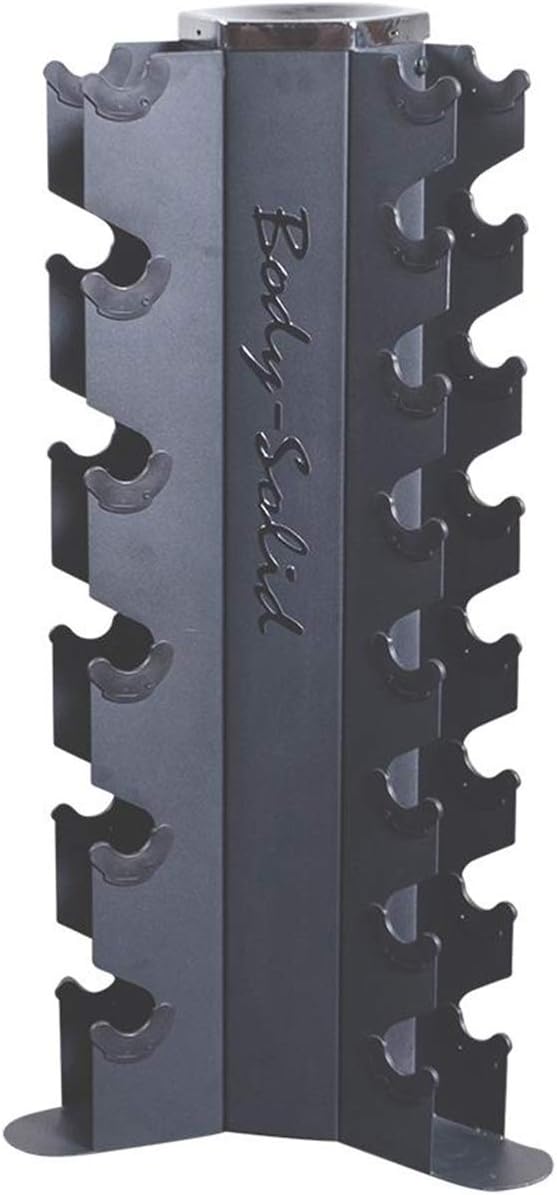 Body-Solid 3-Side Vertical Dumbbell Rack for 5-50 lb. - Compact, Space-Saving Weight Holder for Home Gym, Holds upto 10 Pair of Dumbbells with Medicine Ball Storage Tray