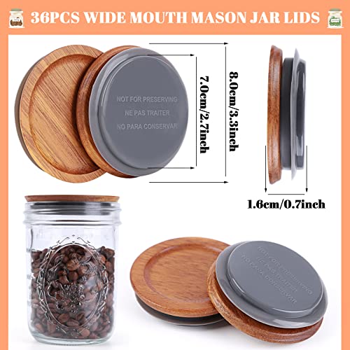 36Pack Wide Mouth Mason Jar Lids Acacia Wooden Storage Canning Jar Lids Ball Jars Bamboo Wooden Lids With Airtight Silicone Seal Ball Wooden Lids For Mason Jars, Brown #TOP1