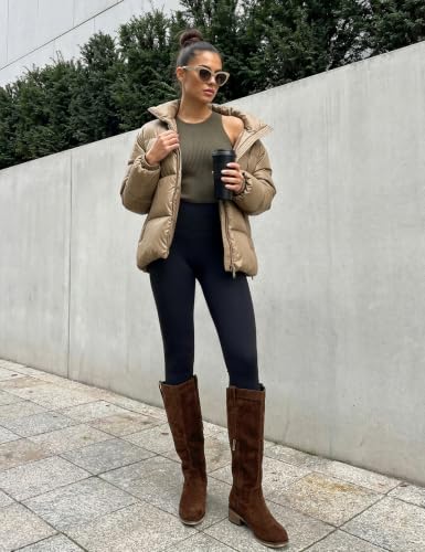 Image of QIY Knee High Boots for Women Low Heel Flat Tall Boots