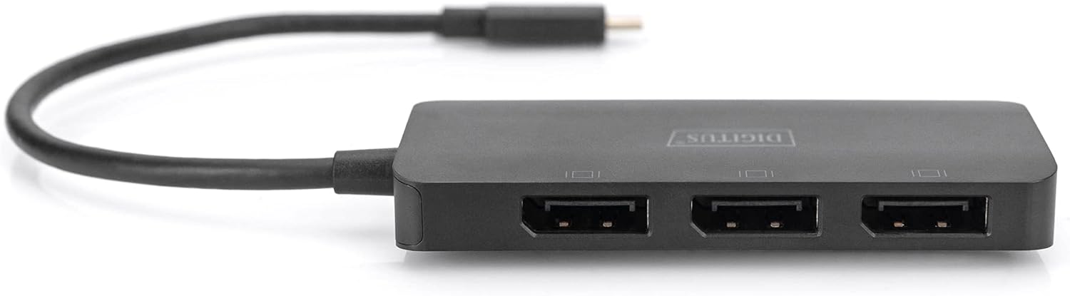 DIGITUS 3-Port USB-C Graphics Adapter - USB-C to 3X Display Port - 4k60Hz - Multi Stream Transport (MST) - Video Hub - Black