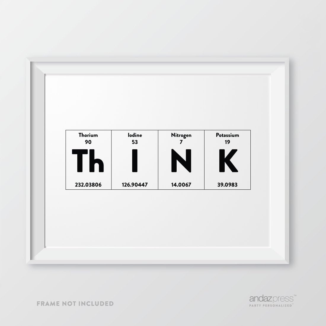 amazon com andaz press periodic table of elements wall art decor 8 5 x 11 inch think 1 pack nerdy geeky scientific chemistry physics science print typographic calligraphy minimalist black and white poster for school