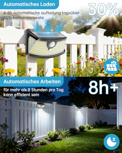 Aootek Solarlampen für Außen Wetterfest mit Bewegungsmelder - 120 Led Strahler, 270° Breiter Winkel, IP65 Wasserdicht- 4 Stück für Garten, Teichbeleuchtung, Schwarzer Rahmen, Kaltweiß