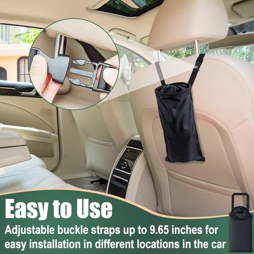 2 PCS Car Trash Bags, Washable Car Garbage Bag Hanging, Detachable Trash Can with Top Elastic Vent & Sticky Strap Bottom Opening, Seat Back Tash Bag for Cars,Travelling,Outdoor