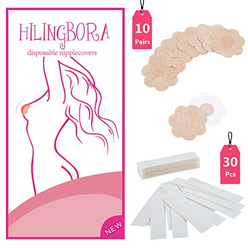 HILINGBORA Fashion Beauty Tape(30 pcs) Double Sided For Clothes and Body & Nipple covers(10pairs) Pasties (10 pairs nipple covers and 30 pcs beauty tape)