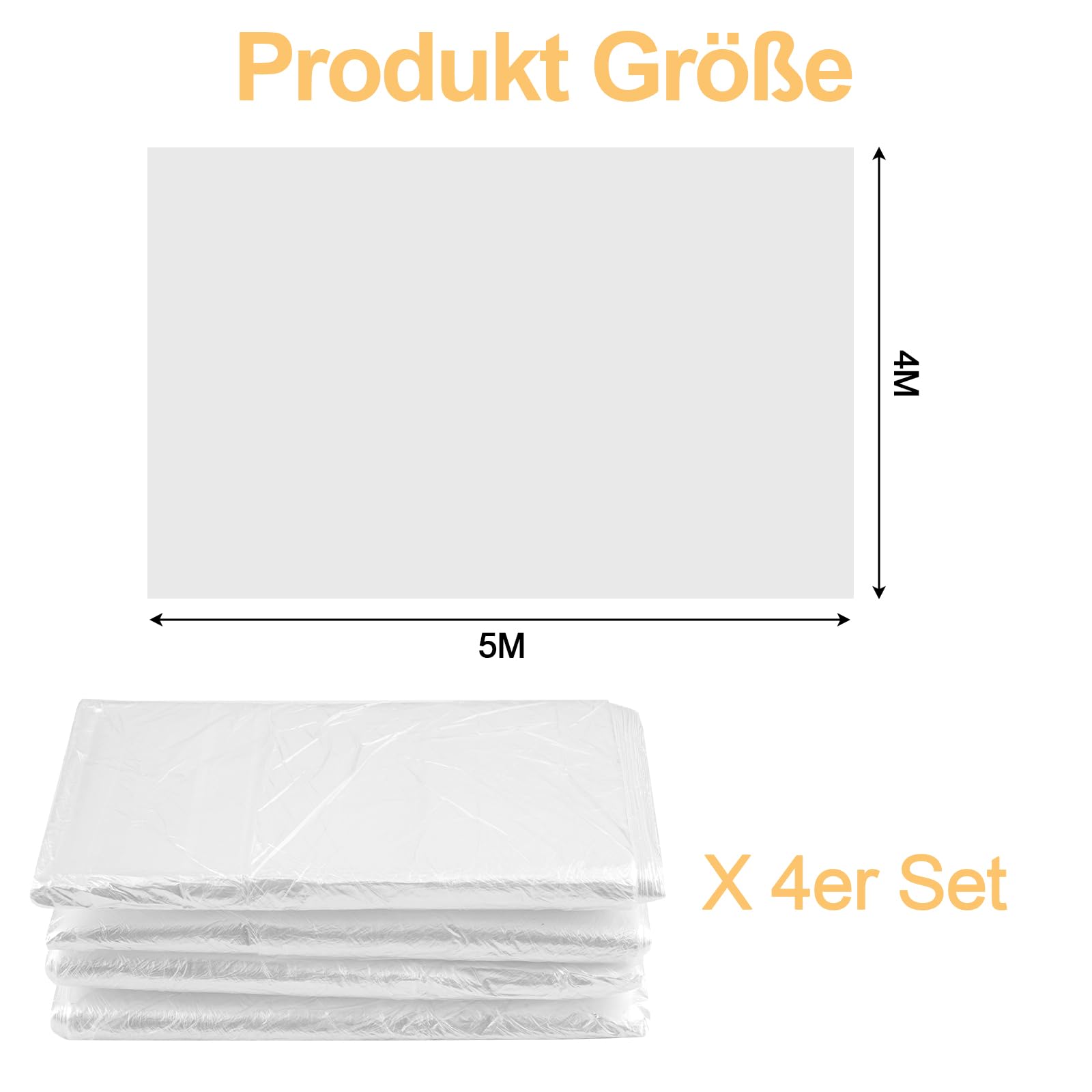 Abdeckfolie Maler 4er Set 4×5m Transparente PE Baufolie für Renovierung